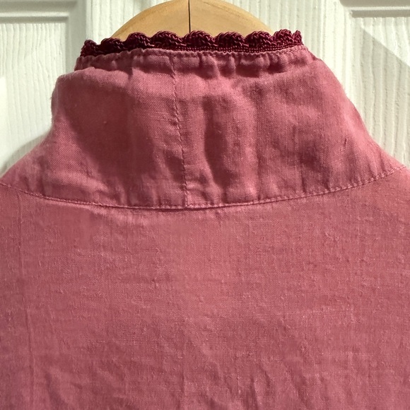 Vintage Pink Shell Button Down Shirt w Pockets Mandarin Collar 100% Raimie Linen - Picture 8 of 8